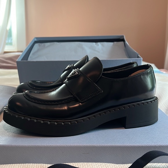 Prada chocolate brushed leather loafers (black). - Picture 3 of 12